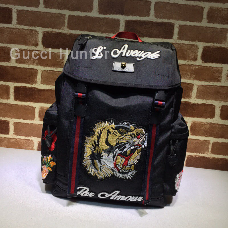 Gucci Backpack With Embroidery Tiger  Black 429037